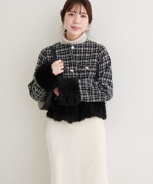 natural couture（ナチュラルクチュール）の「【WEB限定】シャギーファーツイードジャケット（その他アウター・レディース・レッド系その他/ブラック系その他/ブラウン系その他・FREE）」の9枚目の写真