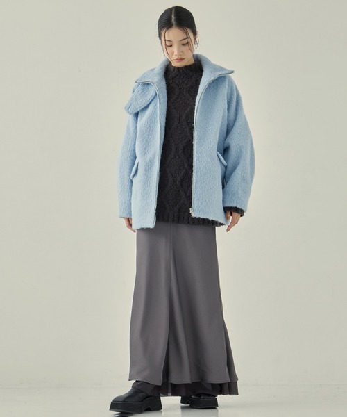 STUDIOUS(ステュディオス)の「【STUDIOUS/ステュディオス】LAYERED SATIN MERMAID SKIRT/レイヤードサテンマーメイドスカート(スカート・レディース・ベージュ/ダークグレー・1/2)」の6枚目の写真