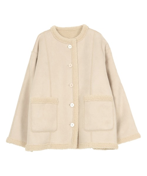 KOBE LETTUCE(コウベレタス)の「ムートンリバーシブルショート丈コート(ムートンコート・レディース・ブラウン/アイボリー系/ネイビー・M)」の14枚目の写真