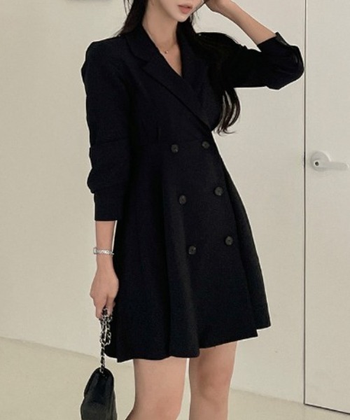 セール】ダブルボタンテーラードミニワンピース（ワンピース）｜emi+