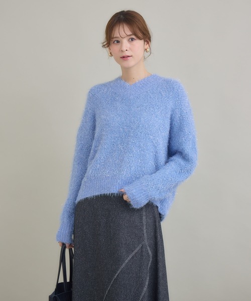 KATHARINE ROSS（キャサリンロス）の「【KATHARINE ROSS】ラメフェザーネップVプルオーバー（ニット/セーター・レディース・グレー/オフホワイト/ブルー・FREE）」の7枚目の写真