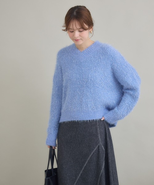 KATHARINE ROSS（キャサリンロス）の「【KATHARINE ROSS】ラメフェザーネップVプルオーバー（ニット/セーター・レディース・グレー/オフホワイト/ブルー・FREE）」の8枚目の写真