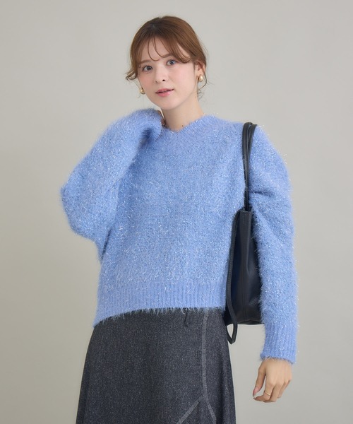KATHARINE ROSS（キャサリンロス）の「【KATHARINE ROSS】ラメフェザーネップVプルオーバー（ニット/セーター・レディース・グレー/オフホワイト/ブルー・FREE）」の9枚目の写真