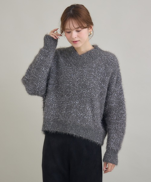 KATHARINE ROSS（キャサリンロス）の「【KATHARINE ROSS】ラメフェザーネップVプルオーバー（ニット/セーター・レディース・グレー/オフホワイト/ブルー・FREE）」の16枚目の写真