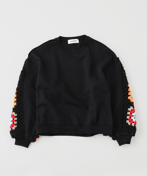DISCOVERED(ディスカバード)の「DISCOVERED / ディスカバード CROCHET SLEEVE SWEAT(スウェット・メンズ・ホワイト/ブラック/グレー・3)」の1枚目の写真