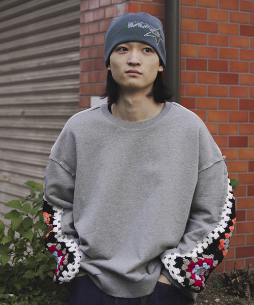 DISCOVERED(ディスカバード)の「DISCOVERED / ディスカバード CROCHET SLEEVE SWEAT(スウェット・メンズ・ホワイト/ブラック/グレー・3)」の5枚目の写真