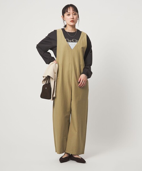 green label relaxing（グリーンレーベルリラクシング）の「オルマイ LI/MIX オールインワン マシンウォッシャブル ストレッチ 吸水速乾 接触冷感（つなぎ/オールインワン・レディース・ブラック/ライトグレー/ベージュ・36/38）」の3枚目の写真