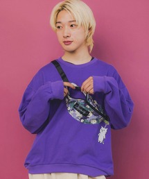 ScoLar Parity | 353131:フェイクボディバッグ×ネコ刺繍付き裏毛プルオーバー(Tシャツ/カットソー)