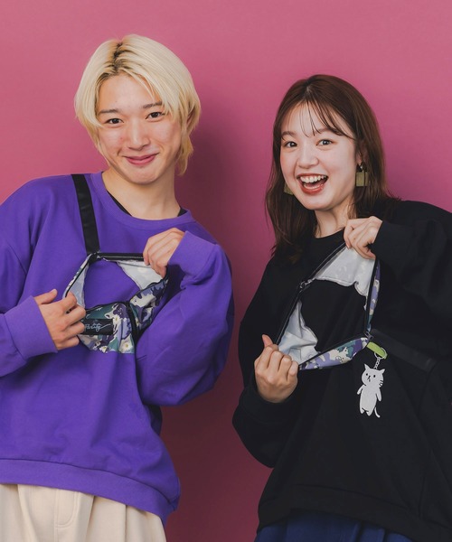 ScoLar Parity(スカラーパリティ)の「353131:フェイクボディバッグ×ネコ刺繍付き裏毛プルオーバー(Tシャツ/カットソー・レディース・アイボリー/ブラック/パープル・M)」の5枚目の写真