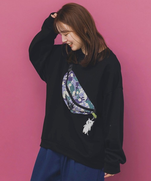 ScoLar Parity(スカラーパリティ)の「353131:フェイクボディバッグ×ネコ刺繍付き裏毛プルオーバー(Tシャツ/カットソー・レディース・アイボリー/ブラック/パープル・M)」の8枚目の写真