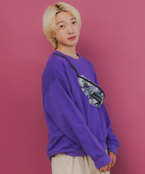 ScoLar Parity(スカラーパリティ)の「353131:フェイクボディバッグ×ネコ刺繍付き裏毛プルオーバー(Tシャツ/カットソー・レディース・アイボリー/ブラック/パープル・M)」の12枚目の写真