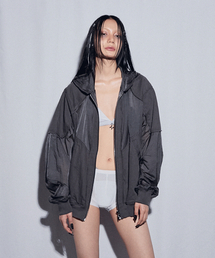 BLR（ビーエルアール）の「Raw-edged Sheer Hoodie Jacket Black（ナイロンジャケット）」