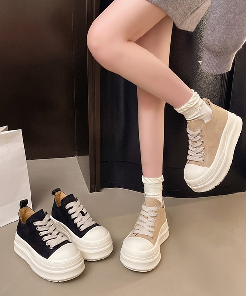 Lace Ladies(レースレディース)の「配色 スエードタッチ 厚底 フラット スニーカー(スニーカー・レディース・ブラック/ベージュ・22.5cm/23cm/23.5cm/24cm/24.5cm/25cm)」の8枚目の写真