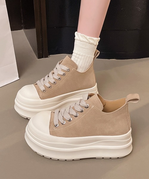 Lace Ladies(レースレディース)の「配色 スエードタッチ 厚底 フラット スニーカー(スニーカー・レディース・ブラック/ベージュ・22.5cm/23cm/23.5cm/24cm/24.5cm/25cm)」の11枚目の写真
