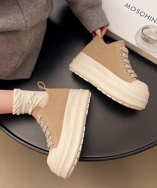 Lace Ladies(レースレディース)の「配色 スエードタッチ 厚底 フラット スニーカー(スニーカー・レディース・ブラック/ベージュ・22.5cm/23cm/23.5cm/24cm/24.5cm/25cm)」の12枚目の写真
