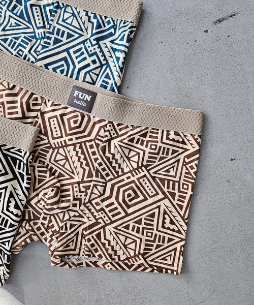 メンズ アンダーウェア エスニック 総柄 幾何学柄 ローライズ ボクサー