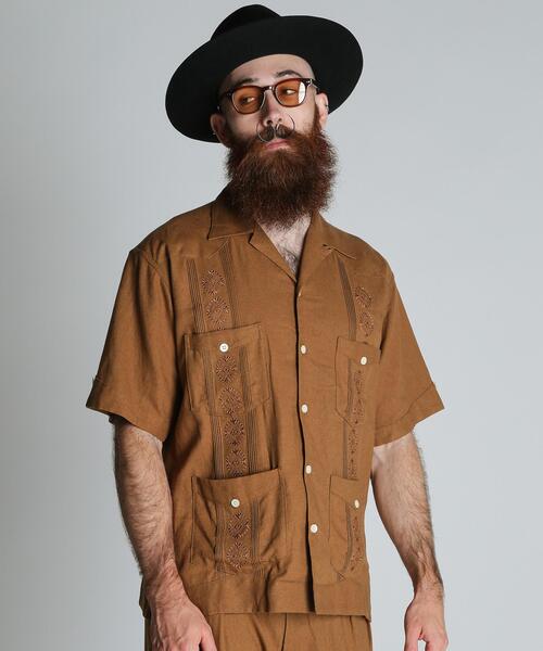 schott(ショット)の「Schott/ショット/LINEN GUAYABERA SHIRT/リネン グァジャベーラシャツ(シャツ/ブラウス・メンズ・ブラック/カーキ/ベージュ・M/L/XL/2XL)」の3枚目の写真