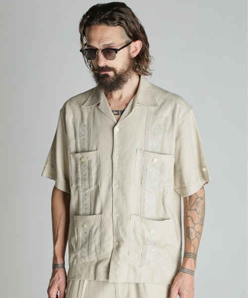 schott（ショット）の「Schott/ショット/LINEN GUAYABERA SHIRT/リネン グアテマラシャツ（シャツ/ブラウス・メンズ・ブラック/カーキ/ベージュ・M/L/XL/2XL）」の5枚目の写真