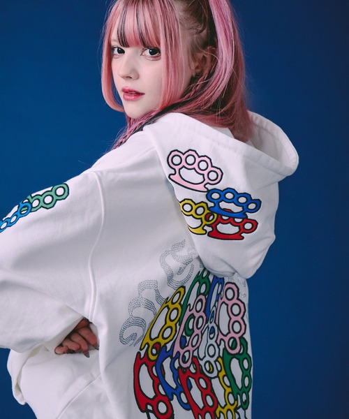 GALFY(ガルフィー)の「GALFY-メリケンHERTSパーカー(パーカー・メンズ・ホワイト/ブラック/オレンジ・L/XL)」の2枚目の写真