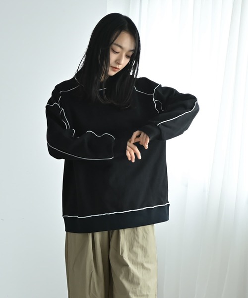 STYLE DELI(スタイルデリ)の「【BLK001】配色メローチュニックプルオーバー(スウェット・レディース・杢グレー/ブラック・FREE)」の2枚目の写真