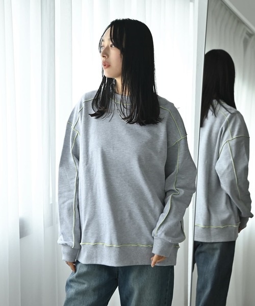 STYLE DELI(スタイルデリ)の「【BLK001】配色メローチュニックプルオーバー(スウェット・レディース・杢グレー/ブラック・FREE)」の6枚目の写真
