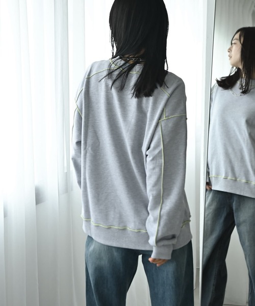 STYLE DELI(スタイルデリ)の「【BLK001】配色メローチュニックプルオーバー(スウェット・レディース・杢グレー/ブラック・FREE)」の7枚目の写真