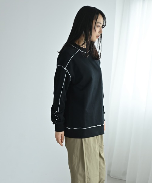 STYLE DELI(スタイルデリ)の「【BLK001】配色メローチュニックプルオーバー(スウェット・レディース・杢グレー/ブラック・FREE)」の10枚目の写真