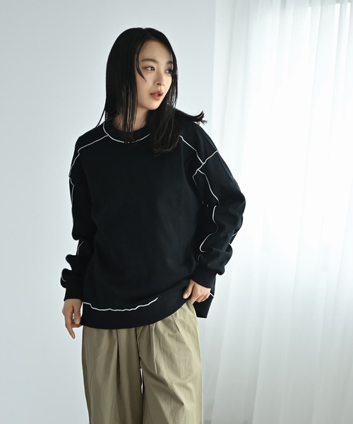 STYLE DELI(スタイルデリ)の「【BLK001】配色メローチュニックプルオーバー(スウェット・レディース・杢グレー/ブラック・FREE)」の12枚目の写真
