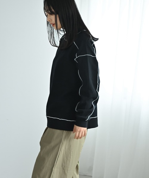 STYLE DELI(スタイルデリ)の「【BLK001】配色メローチュニックプルオーバー(スウェット・レディース・杢グレー/ブラック・FREE)」の13枚目の写真