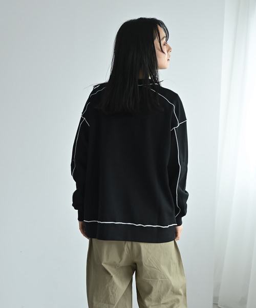 STYLE DELI(スタイルデリ)の「【BLK001】配色メローチュニックプルオーバー(スウェット・レディース・杢グレー/ブラック・FREE)」の14枚目の写真