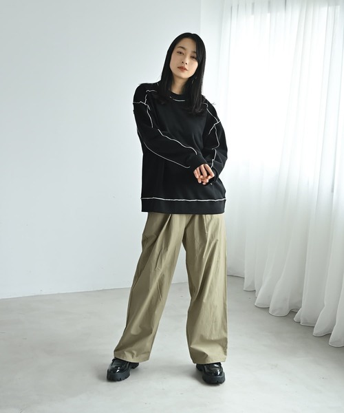 STYLE DELI(スタイルデリ)の「【BLK001】配色メローチュニックプルオーバー(スウェット・レディース・杢グレー/ブラック・FREE)」の15枚目の写真