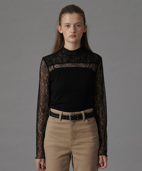 TTUDEMENT(トュードメント)の「HIGH NECK LACE SHEER TOP BLACK(Tシャツ/カットソー・レディース・その他・FREE)」の1枚目の写真