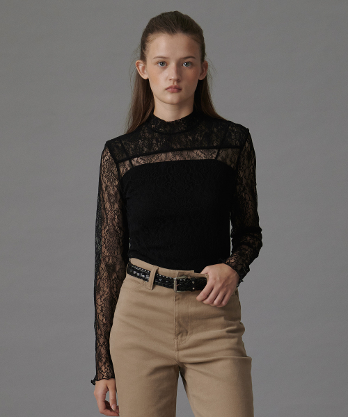 TTUDEMENT(トュードメント)の「HIGH NECK LACE SHEER TOP BLACK(Tシャツ/カットソー・レディース・その他・FREE)」の2枚目の写真