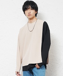 MinoriTY（マイノリティ）の「【MinoriTY】アシンメトリーバイカラーレイヤードロンT 長袖Tシャツ メンズ オーバーサイズ ルーズフィット ビッグシルエット 春服（Tシャツ/カットソー）」