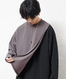 MinoriTY（マイノリティ）の「【MinoriTY】アシンメトリーバイカラーレイヤードロンT 長袖Tシャツ メンズ オーバーサイズ ルーズフィット ビッグシルエット 春服（Tシャツ/カットソー）」