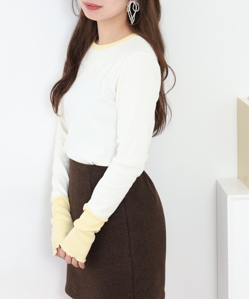 Quelle Chance(ケルシャンス)の「袖配色切替クルーネックTシャツ 長袖(Tシャツ/カットソー・レディース・ブルー/ブラック/キナリ/グレー・L/M)」の7枚目の写真