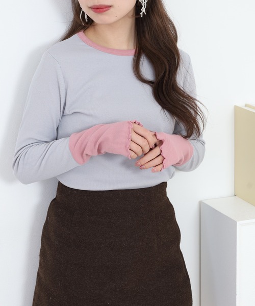 Quelle Chance(ケルシャンス)の「袖配色切替クルーネックTシャツ 長袖(Tシャツ/カットソー・レディース・ブルー/ブラック/キナリ/グレー・L/M)」の20枚目の写真