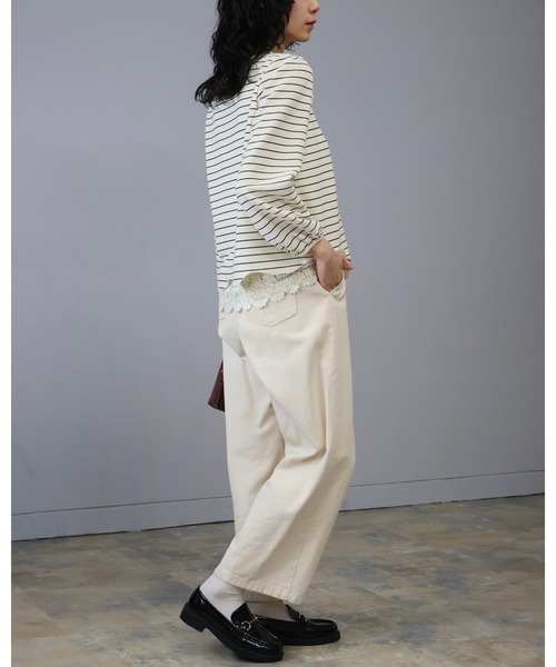 Doumoi(ドゥモエ)の「裾レース付きボーダー柄デザイン プルオーバー(Tシャツ/カットソー・レディース・アイボリー/ブラック・FREE)」の7枚目の写真