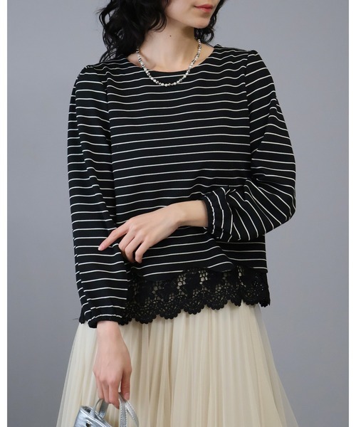 Doumoi(ドゥモエ)の「裾レース付きボーダー柄デザイン プルオーバー(Tシャツ/カットソー・レディース・アイボリー/ブラック・FREE)」の21枚目の写真