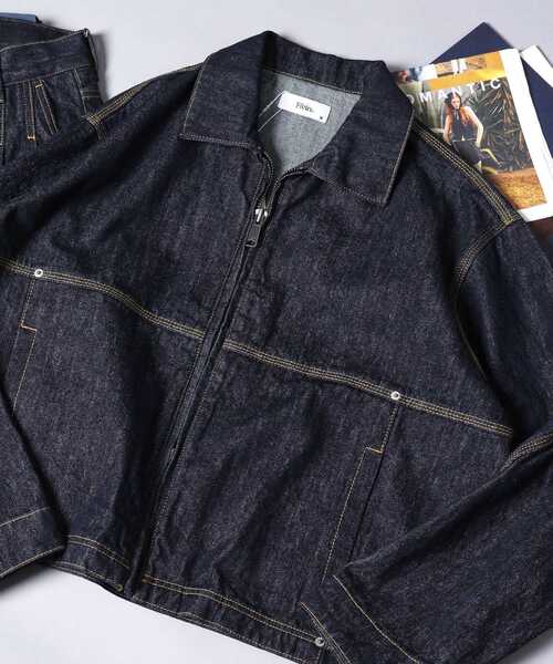 FFEIN(フェイン)の「【FFEIN(フェイン)】13oz袖切り替えデニムJK / ダブルジップ デニム スラブ リベット ライトアウター【セットアップ対応】(ブルゾン・メンズ・ベージュ/ブラック/ネイビー・SMALL/MEDIUM/LARGE)」の1枚目の写真