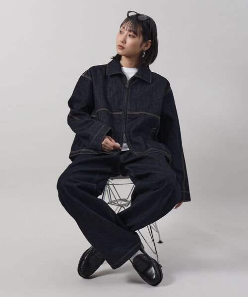 FFEIN(フェイン)の「【FFEIN(フェイン)】13oz袖切り替えデニムJK / ダブルジップ デニム スラブ リベット ライトアウター【セットアップ対応】(ブルゾン・メンズ・ベージュ/ブラック/ネイビー・SMALL/MEDIUM/LARGE)」の20枚目の写真
