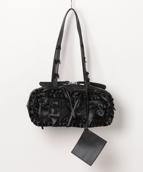 セール】【カードケース付き】リボン＆ギャザー フェイクレザー