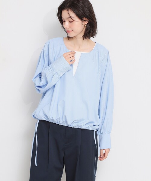 THE SHOP TK (ザ ショップ ティーケー )の「キーネックストライプドロストシャツブラウス(シャツ/ブラウス・レディース・ブルー系7/ホワイト系5/ピンク系7・99)」の3枚目の写真