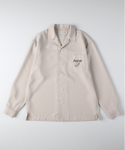 Right-on（ライトオン）の「【POWER TO THE PEOPLE】バック刺繍長袖シャツ (オープンカラー / ヴィンテージライク / イージーケア)（シャツ/ブラウス・メンズ・グリーン/オフホワイト/ブラック・S/M/L/XL）」の4枚目の写真