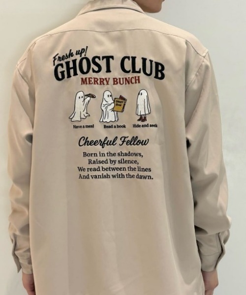 Right-on（ライトオン）の「【POWER TO THE PEOPLE】バック刺繍長袖シャツ (オープンカラー / ヴィンテージライク / イージーケア)（シャツ/ブラウス・メンズ・グリーン/オフホワイト/ブラック・S/M/L/XL）」の18枚目の写真