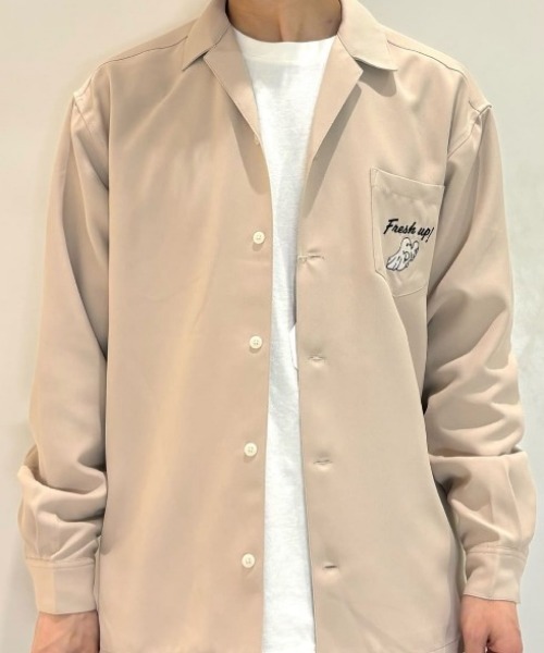 Right-on（ライトオン）の「【POWER TO THE PEOPLE】バック刺繍長袖シャツ (オープンカラー / ヴィンテージライク / イージーケア)（シャツ/ブラウス・メンズ・グリーン/オフホワイト/ブラック・S/M/L/XL）」の19枚目の写真