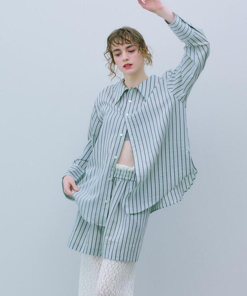 THE GOODLAND MARKET(ザグッドランドマーケット)の「cwtch STRIPE 2WAY SHIRT(シャツ/ブラウス・レディース・ミント/オレンジ・FREE)」の1枚目の写真