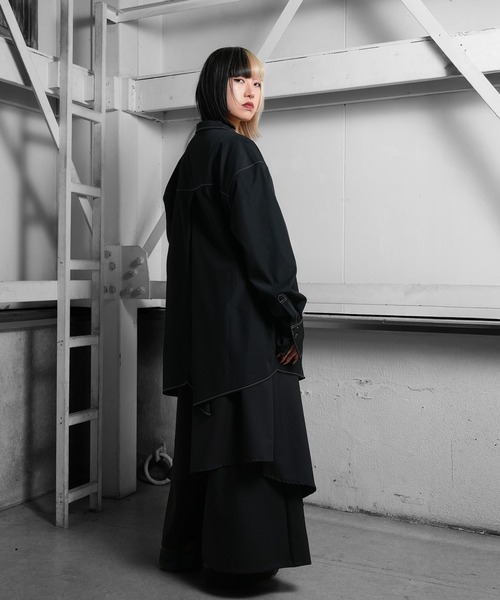 Ruze(ルゼ)の「Asymmetry stripe MIX drape wide pants/アシンメトリー ストライプミックス ドレープ ワイド パンツ(その他パンツ・メンズ・ブラック・FREE)」の15枚目の写真