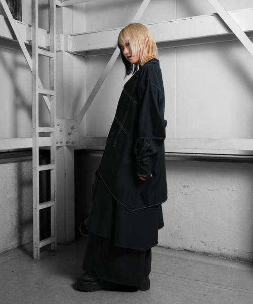 Ruze(ルゼ)の「Asymmetry stripe MIX drape wide pants/アシンメトリー ストライプミックス ドレープ ワイド パンツ(その他パンツ・メンズ・ブラック・FREE)」の13枚目の写真