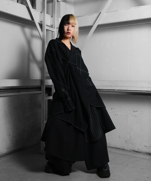 Ruze(ルゼ)の「Asymmetry stripe MIX drape wide pants/アシンメトリー ストライプミックス ドレープ ワイド パンツ(その他パンツ・メンズ・ブラック・FREE)」の11枚目の写真